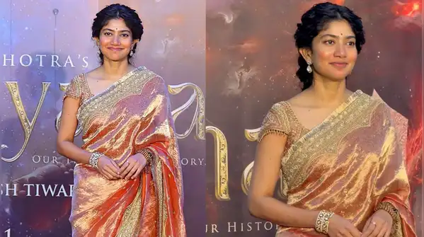 Sai Pallavi, who is portraying Sita, chose to wear a saree made of tissue silk in golden