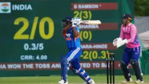India's Sanju Samson, left, bats against Japan (AP/PTI)
