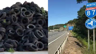 Discarded tyres, pictured for illustration, alongside I-87 in New: The wider industry impact