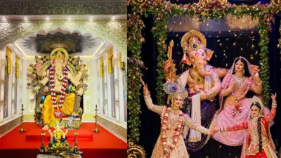 Weekend crowds admire Radha Krishna and superhero pandals