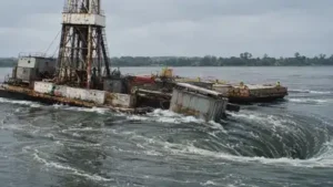 Lake Peigneur in Louisiana after a drilling accident triggered a massive whirlpool in 1980