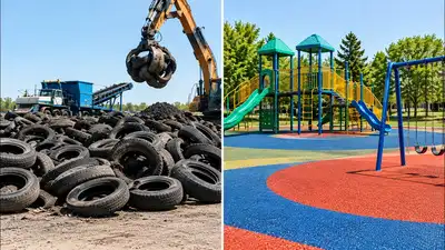 In 2009, Nebraska collected 11,605 tons of scrap tyres and transformed them into playgrounds