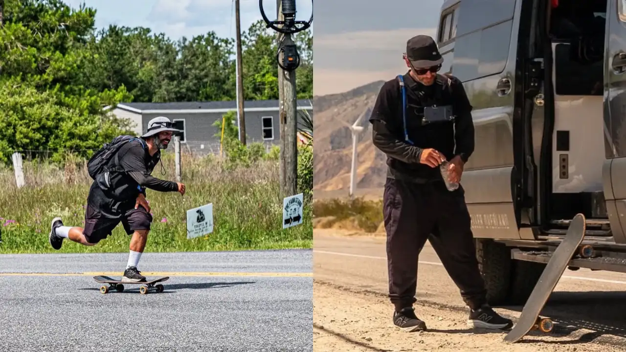 In 2026, a skateboarder left Venice Beach with a damaged knee; 39 days and more than 3,000 miles