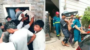A 40-year-old man who got trapped between the lift and the wall of a three-storey building