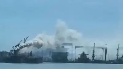 At least 20 people were killed after a fire broke out on a foreign-flagged cargo ship