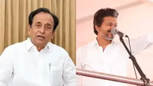 S Semmalai (L), a former AIADMK minister, joined the ruling TVK in a ceremony with chief