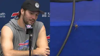Josh Allen and the podium ​spider — Josh Allen grew up on a farm but is not a fan of spiders