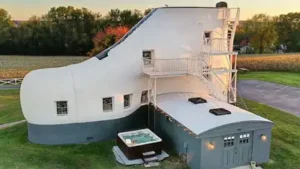 In 1949, Pennsylvania shoe salesman Mahlon Haines built a 25-foot-tall work-boot house for $26,000