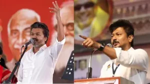 DMK leader Udhayanidhi Stalin urged party cadres to counter ruiling TVK's slogan targeting