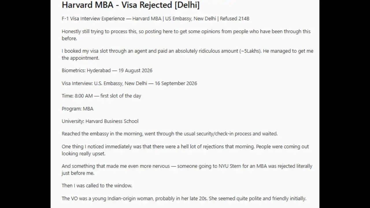 Redditor argues an F-1 visa application for a Harvard MBA got: The wider industry impact