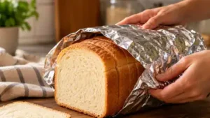 Aluminium foil can help slow moisture loss and protect bread from drying out, but it does not