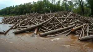 In 1880, Wisconsin's Chippewa River became a 7-mile wall of logs as: The wider industry impact