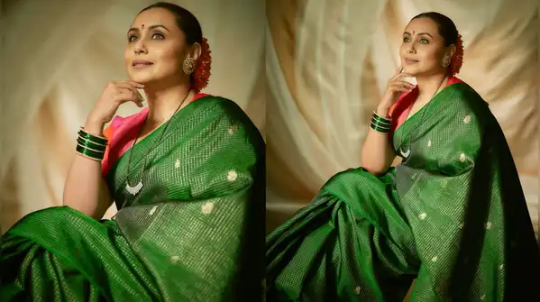 Rani Mukerji's green saree and gajra bring Marathi bahu glam into the spotlight, with just