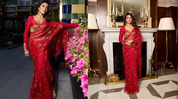 Shriya Saran made the classic red saree more romantic by combining its distinct draping grace