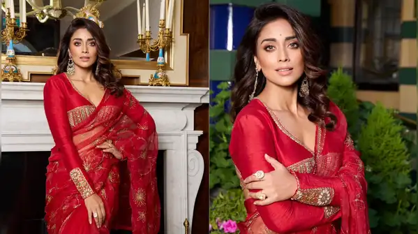 Shriya Saran made the classic red saree more romantic by combining its distinct draping grace