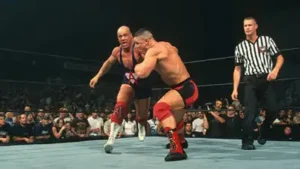 John Cena in action against Kurt Angle during Smackdown at Allstate Arena on June 27, 2002