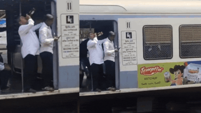 A video circulating on social media shows a passenger drinking beer inside a moving local train