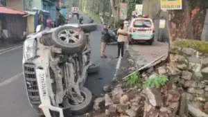 Salem : A family from Kanchipuram narrowly escaped tragedy after their SUV overturned when they