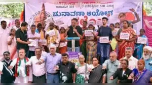 Actor Prakash Raj speaks during a protest over alleged irregularities in the Special Intensive