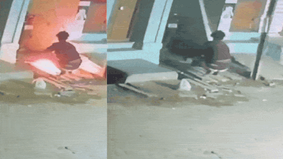 Watch: Petrol bomb attack backfires as accused catches fire, held in Madurai