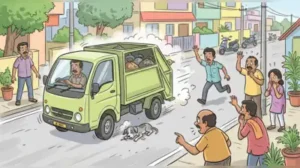 A stray puppy was run over twice allegedly by a garbage collection vehicle despite repeated