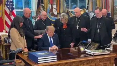 White House defends Trump after archbishop apologises over 'manipulated' prayer moment
