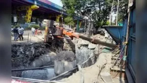 Hydraulic crane topples at Thane elevated freeway worksite, auto driver and passenger injured
