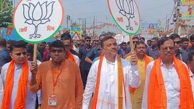 CM Suvendu Adhikari led BJP ’s charge on the last day of campaigning in Nandigram on Sunday