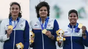 Smriti Mandhana, Shafali Verma and Deepti Sharma (PTI Photo)