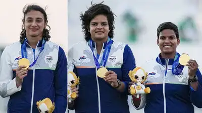 Smriti Mandhana, Shafali Verma and Deepti Sharma (PTI Photo)