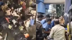 At least 35 people were injured in a stampede triggered by a crowd surge at a community Durga