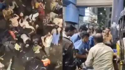 At least 35 people were injured in a stampede triggered by a crowd surge at a community Durga