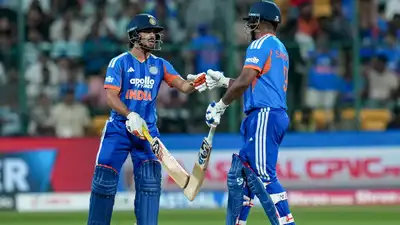 India's Ishan Kishan and Sanju Samson during the fifth and final T20I cricket match