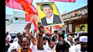 TVK members celebrate party's victory in Madurantakam and Dharapuram bypolls Photo by R Ramesh