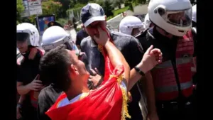 Police responded by firing tear gas and deploying water cannons to disperse the crowd