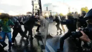 Students barricaded a high school in northeastern Paris on Thursday, as police fired tear gas