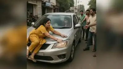 Meerut : A 35-year-old woman allegedly clung to the bonnet of her husband’s moving car