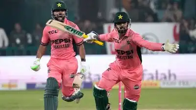 (AP Photo) Pakistan's Shadab Khan and Haris Rauf celebrate after winning the tri-series one-day