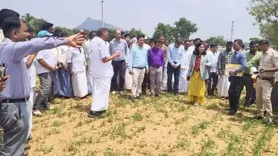 Hassan district in-charge minister KM Shivalingegowda and DC Latha Kumari explain drought
