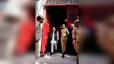 Samajwadi Party president Akhilesh Yadav after a meeting with Azam Khan in the Rampur district