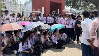 Students of St Agnes College (Autonomous) staging a sit-in protest on Monday, demanding