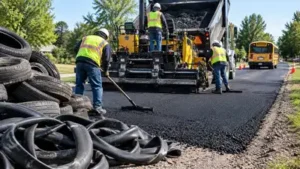 Representative AI image of workers paving a school-bus route: The wider industry impact