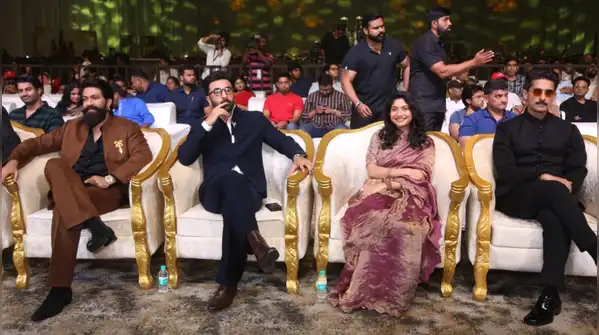 She walked in wearing a rich purple tissue silk saree at the 'Ramayana' Telugu pre-release