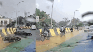 Dashcam videos showed bikers skidding on the rainbow-coloured stretch of the Chingrighata