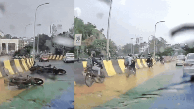 Dashcam videos showed bikers skidding on the rainbow-coloured stretch of the Chingrighata