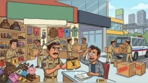 Whitefield police conducted a raid on a textile store for allegedly selling fake Louis Vuitton