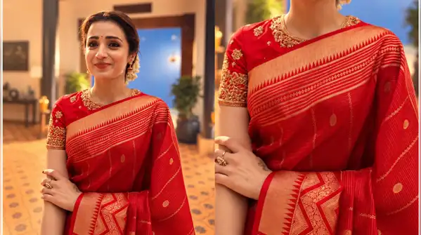 Trisha Krishnan's crimson saree is serving goddess energy this Maha Ashtami — Durga Puja 2026