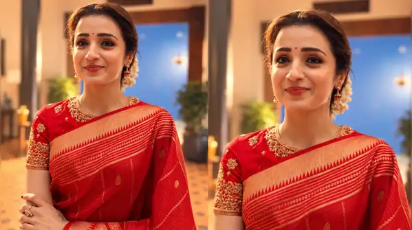 Trisha Krishnan's crimson saree is serving goddess energy this Maha Ashtami — Durga Puja 2026