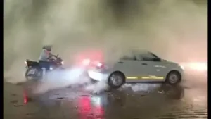 Rough seas on the North Chennai coast kicked up giant waves onto the Ennore Expressway throwing