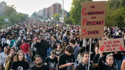 Tens of thousands of people, mostly students and workers, took to the streets across Italy